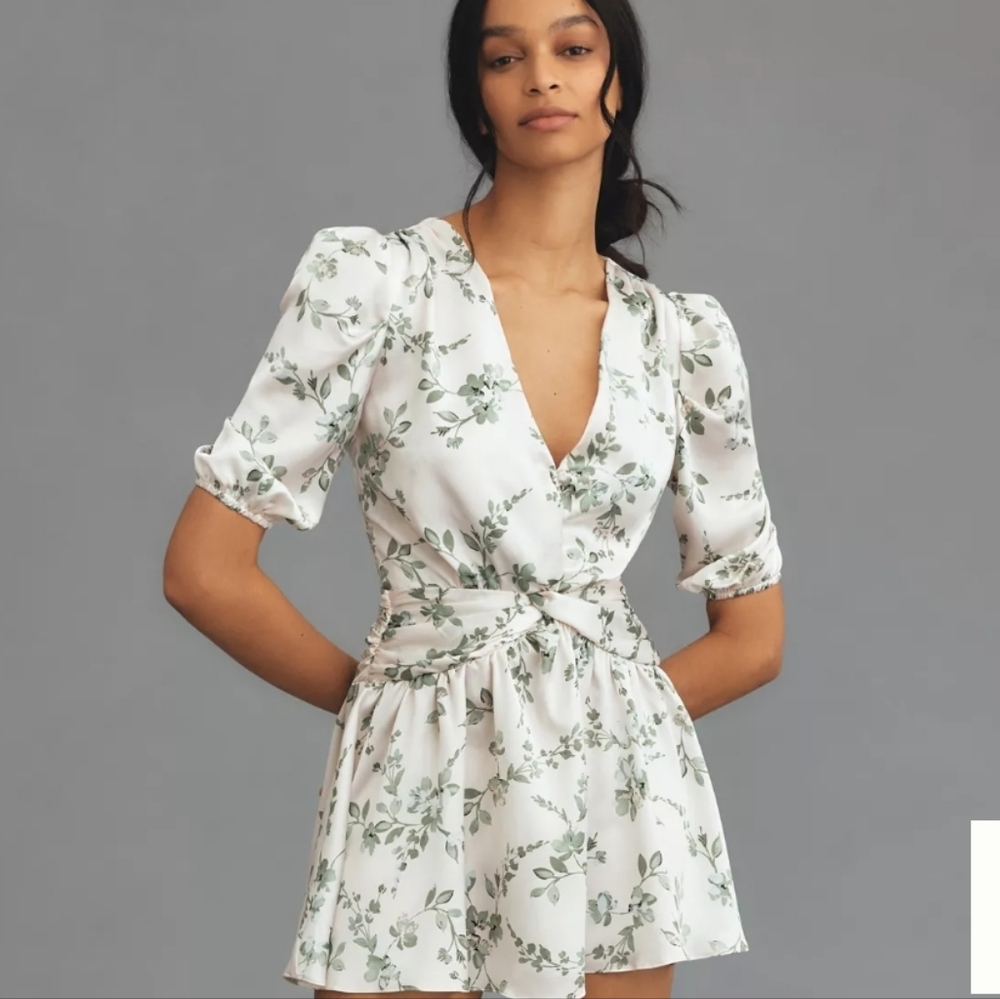 MISA Narcissa Short-Sleeve V-Neck Mini Dress